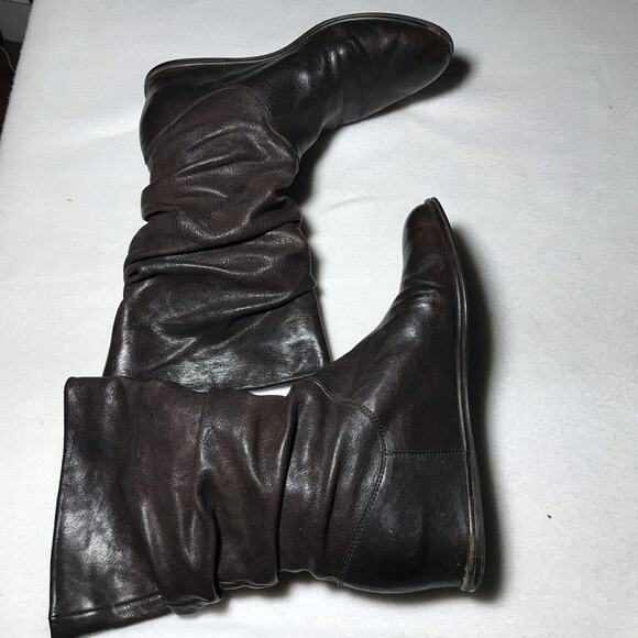 Stuart Weitzman harbor hidden wedge size 8 mid calf slouchy brown leather boots - Picture 8 of 13